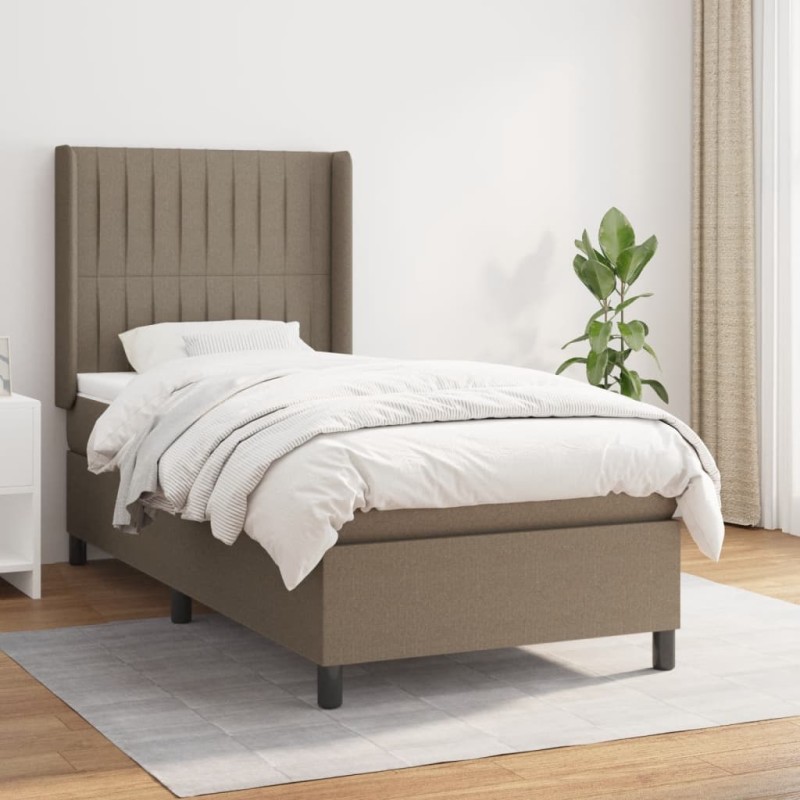 vidaXL Cama box spring con colchón tela gris taupe 80x200 cm
