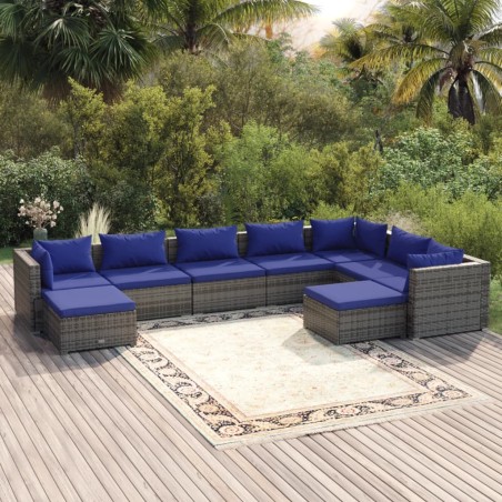 vidaXL Set de muebles de jardín 9 pzas y cojines ratán sintético gris
