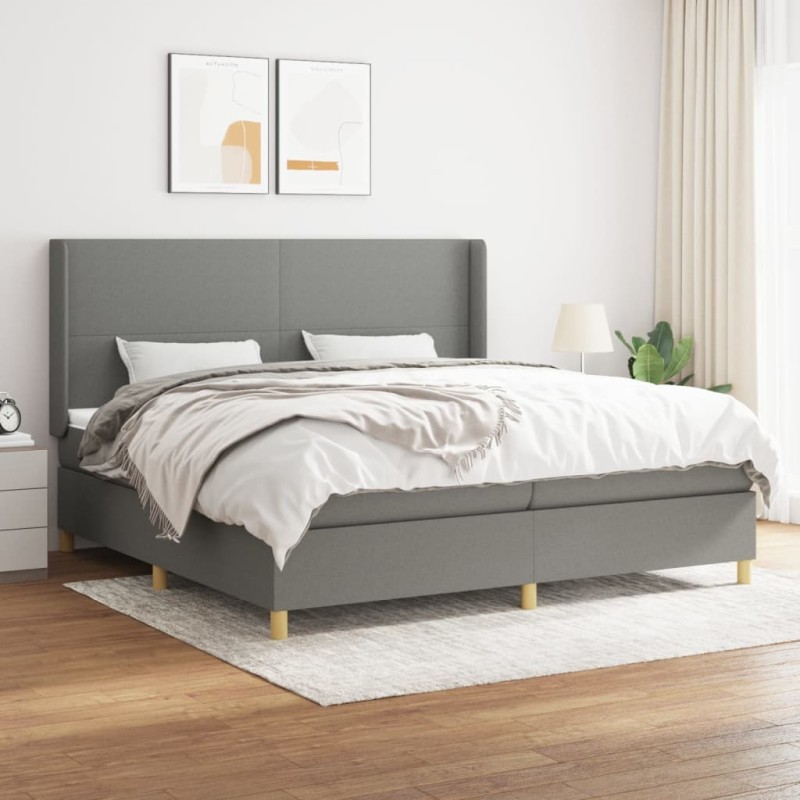 vidaXL Cama box spring con colchón tela gris oscuro 200x200 cm