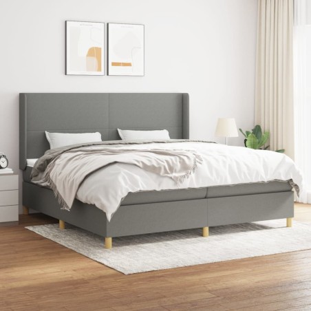 vidaXL Cama box spring con colchón tela gris oscuro 200x200 cm