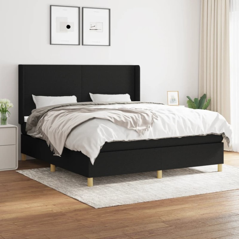 vidaXL Cama box spring con colchón tela negro 180x200 cm vidaXL Cama box spring con colchón tela negro 180x200 cm