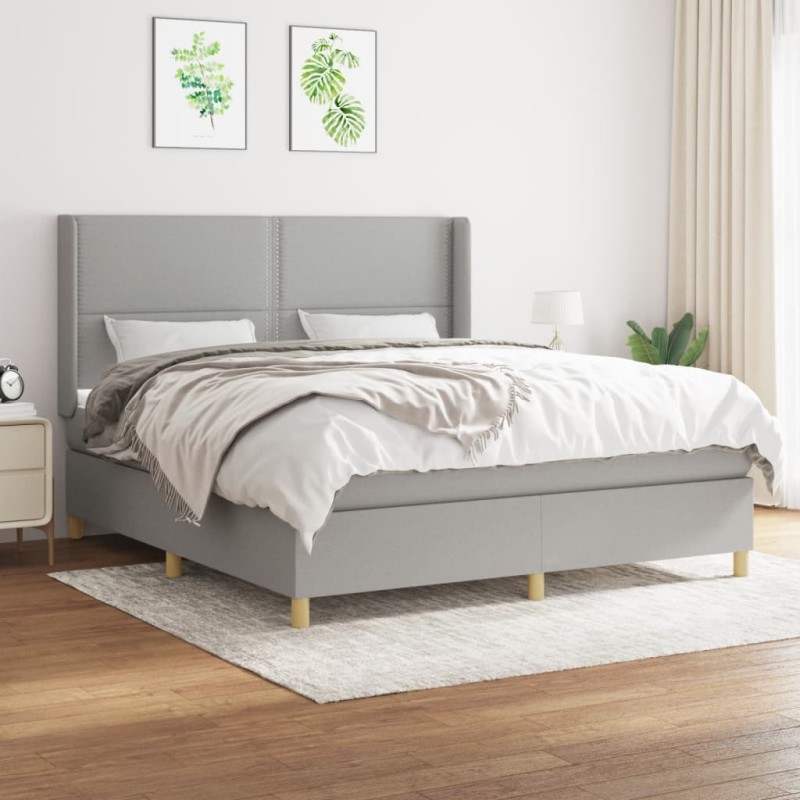 vidaXL Cama box spring con colchón tela gris claro 160x200 cm vidaXL Cama box spring con colchón tela gris claro 160x200 cm