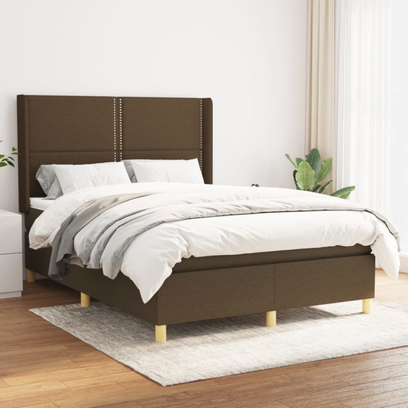 vidaXL Cama box spring con colchón tela marrón oscuro 140x200 cm vidaXL Cama box spring con colchón tela marrón oscuro 140x200 cm