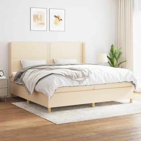 vidaXL Cama box spring con colchón tela color crema 200x200 cm