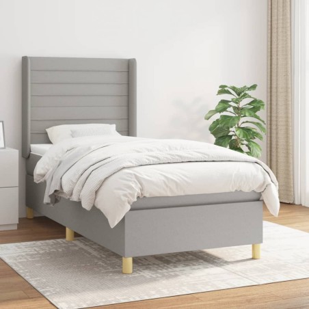 vidaXL Cama box spring con colchón tela gris claro 90x190 cm