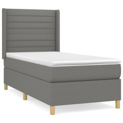 vidaXL Cama box spring con colchón tela gris oscuro 100x200 cm