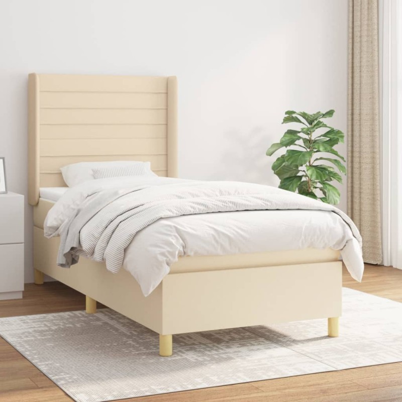 vidaXL Cama box spring con colchón tela color crema 90x190 cm vidaXL Cama box spring con colchón tela color crema 90x190 cm