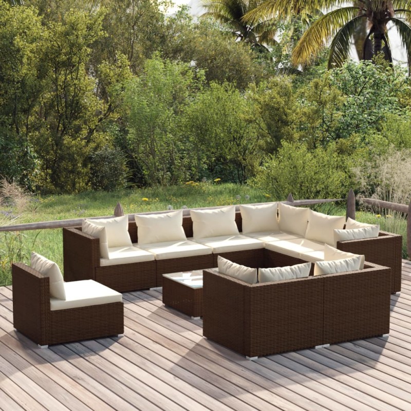 vidaXL Set muebles de jardín 10 pzas y cojines ratán sintético marrón vidaXL Set muebles de jardín 10 pzas y cojines ratán sintético marrón