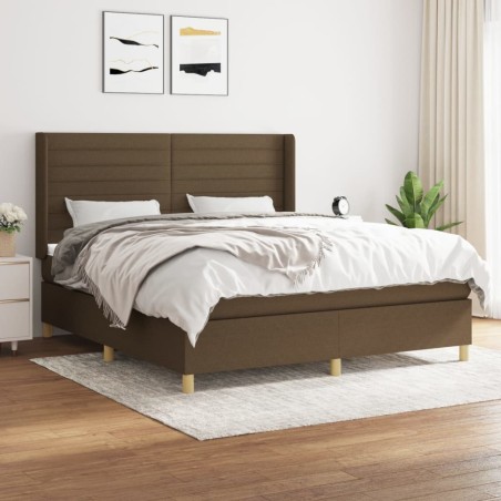 vidaXL Cama box spring con colchón tela marrón oscuro 160x200 cm