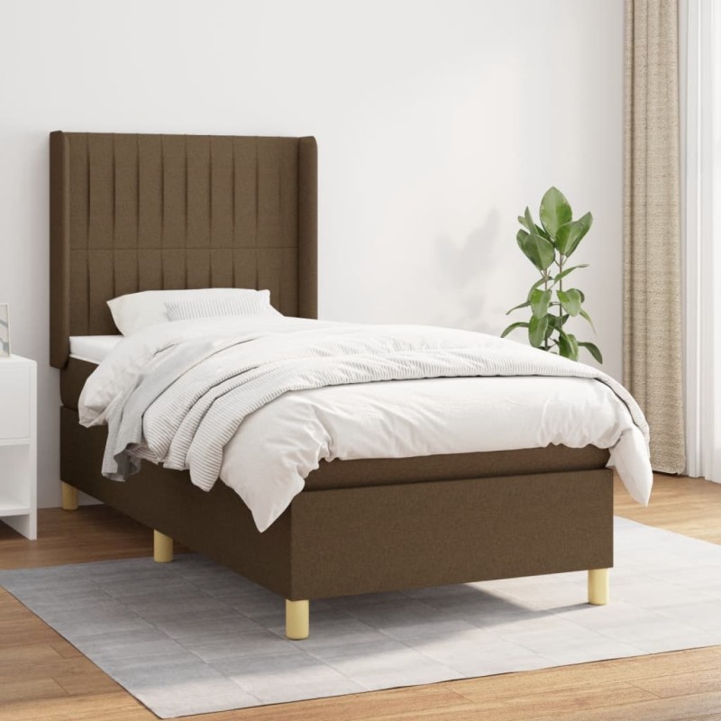 vidaXL Cama box spring con colchón tela marrón oscuro 80x200 cm vidaXL Cama box spring con colchón tela marrón oscuro 80x200 cm