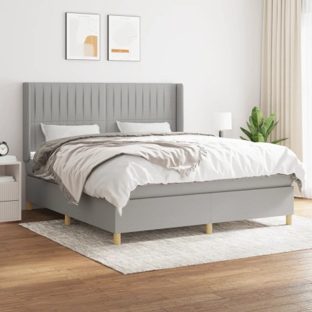 vidaXL Cama box spring con colchón tela gris claro 180x200 cm