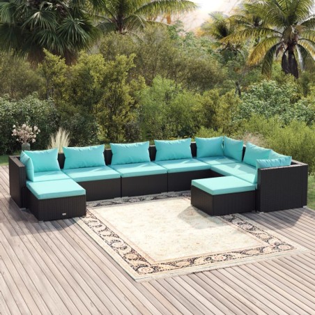 vidaXL Set de muebles de jardín 9 pzas y cojines ratán sintético negro