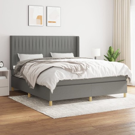 vidaXL Cama box spring con colchón tela gris oscuro 160x200 cm