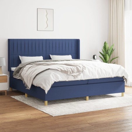 vidaXL Cama box spring con colchón tela azul 200x200 cm