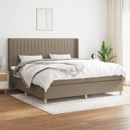 vidaXL Cama box spring con colchón tela gris taupe 200x200 cm
