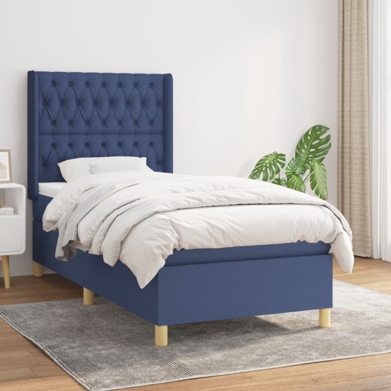 vidaXL Cama box spring con colchón tela azul 90x200 cm vidaXL Cama box spring con colchón tela azul 90x200 cm