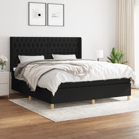 vidaXL Cama box spring con colchón tela negro 180x200 cm