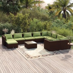 vidaXL Set muebles de jardín 11 pzas y cojines ratán sintético marrón