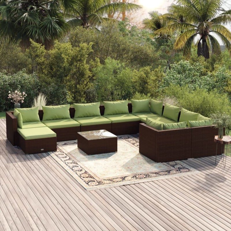vidaXL Set muebles de jardín 11 pzas y cojines ratán sintético marrón vidaXL Set muebles de jardín 11 pzas y cojines ratán sintético marrón