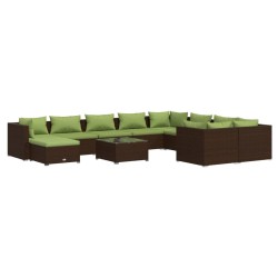 vidaXL Set muebles de jardín 11 pzas y cojines ratán sintético marrón