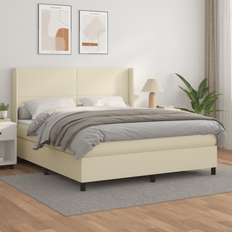 vidaXL Cama box spring con colchón cuero sintético crema 160x200 cm