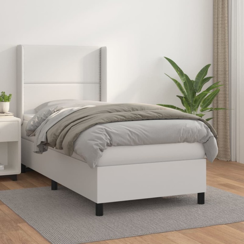 vidaXL Cama box spring con colchón cuero sintético blanco 80x200 cm vidaXL Cama box spring con colchón cuero sintético blanco 80x200 cm