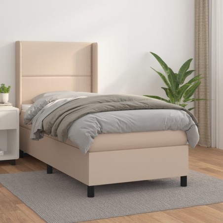 vidaXL Cama box spring con colchón cuero sintético capuchino 80x200 cm