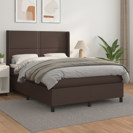 vidaXL Cama box spring con colchón cuero sintético marrón 140x190 cm