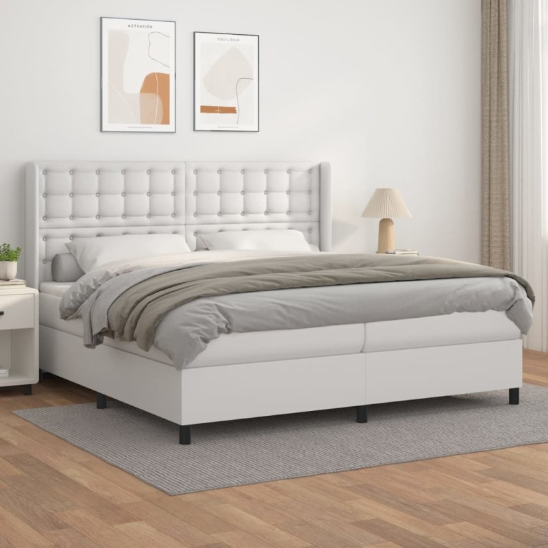 vidaXL Cama box spring con colchón cuero sintético blanco 200x200 cm vidaXL Cama box spring con colchón cuero sintético blanco 200x200 cm