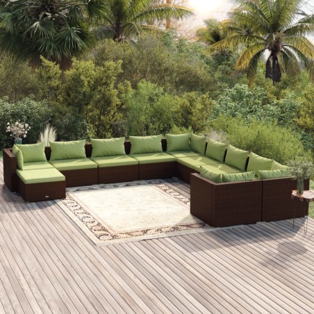 vidaXL Set muebles de jardín 11 pzas y cojines ratán sintético marrón