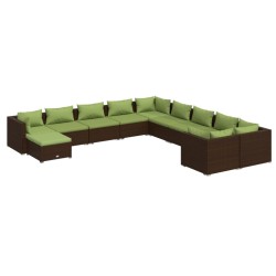 vidaXL Set muebles de jardín 11 pzas y cojines ratán sintético marrón