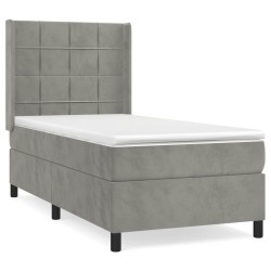 vidaXL Cama box spring con colchón terciopelo gris claro 80x200 cm
