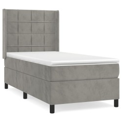 vidaXL Cama box spring con colchón terciopelo gris claro 90x190 cm