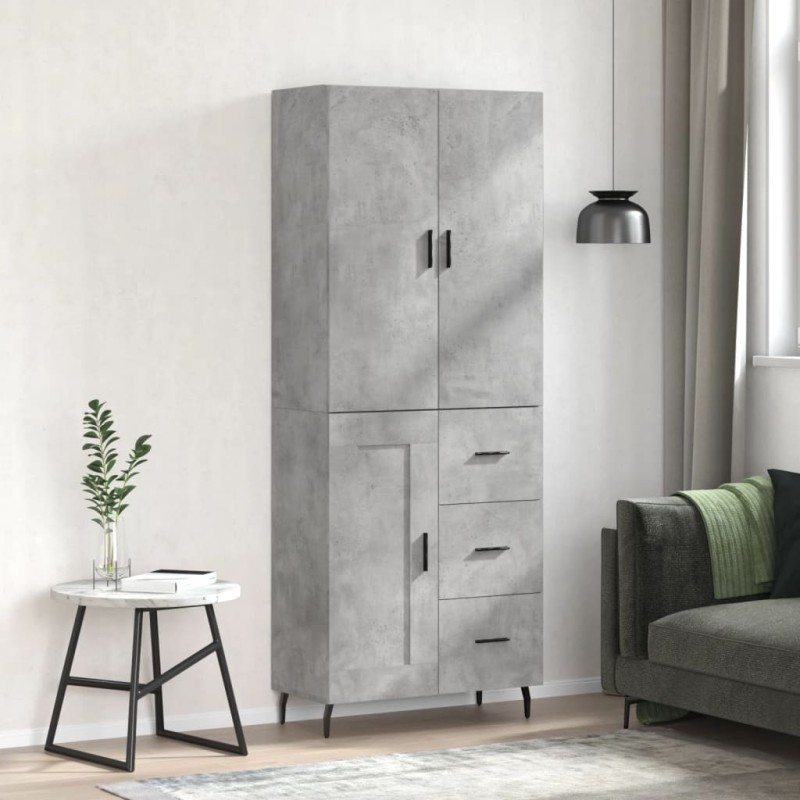 vidaXL Aparador alto madera contrachapada gris hormigón 69,5x34x180 cm