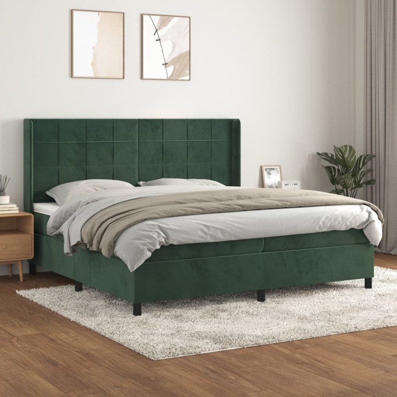 vidaXL Cama box spring con colchón terciopelo verde oscuro 200x200 cm vidaXL Cama box spring con colchón terciopelo verde oscuro 200x200 cm