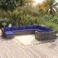 vidaXL Set de muebles de jardín 10 pzas y cojines ratán sintético gris