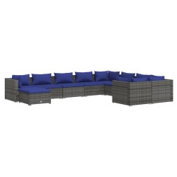 vidaXL Set de muebles de jardín 10 pzas y cojines ratán sintético gris