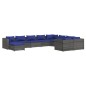 vidaXL Set de muebles de jardín 10 pzas y cojines ratán sintético gris