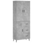 vidaXL Aparador alto madera contrachapada gris hormigón 69,5x34x180 cm