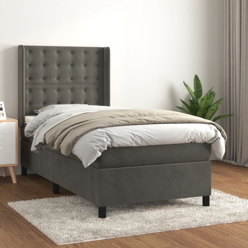 vidaXL Cama box spring con colchón terciopelo gris oscuro 80x200 cm vidaXL Cama box spring con colchón terciopelo gris oscuro 80x200 cm