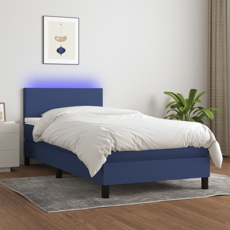 vidaXL Cama box spring con colchón y LED tela azul 80x200 cm vidaXL Cama box spring con colchón y LED tela azul 80x200 cm