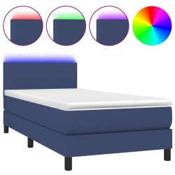 vidaXL Cama box spring con colchón y LED tela azul 80x200 cm