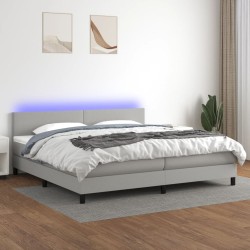 vidaXL Cama box spring con colchón tela y LED gris claro 200x200 cm