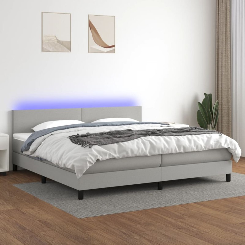 vidaXL Cama box spring con colchón tela y LED gris claro 200x200 cm vidaXL Cama box spring con colchón tela y LED gris claro 200x200 cm