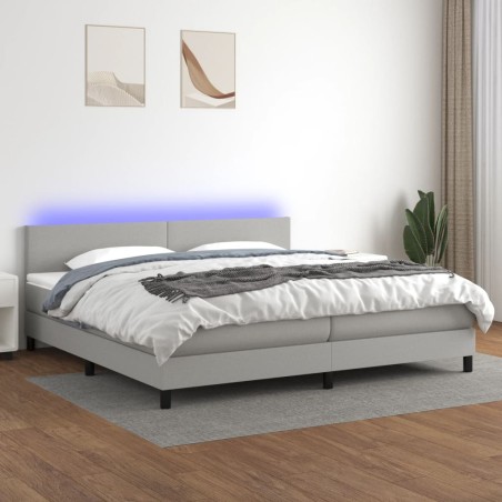 vidaXL Cama box spring con colchón tela y LED gris claro 200x200 cm