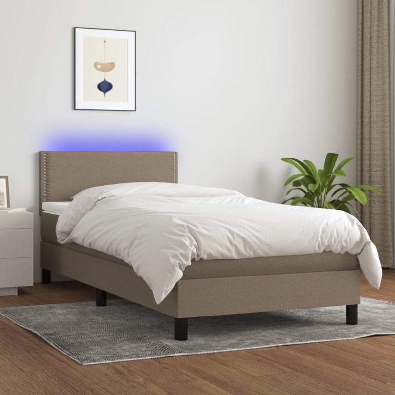 vidaXL Cama box spring colchón y luces LED tela gris taupe 90x200 cm vidaXL Cama box spring colchón y luces LED tela gris taupe 90x200 cm