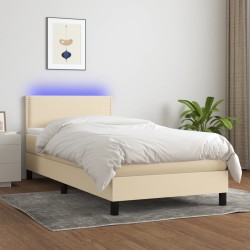 vidaXL Cama box spring colchón y luces LED tela color crema 90x190 cm