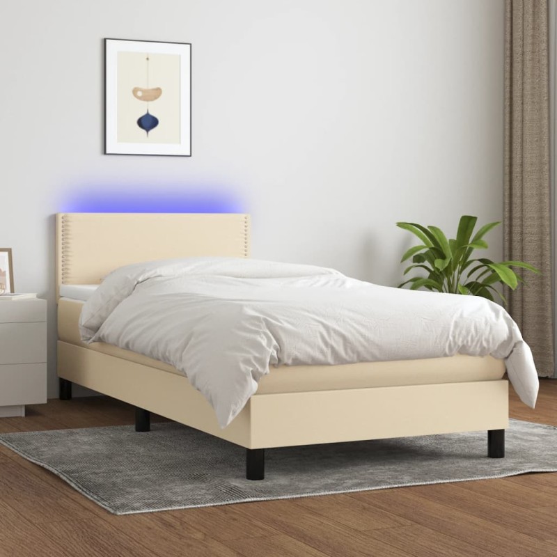 vidaXL Cama box spring colchón y luces LED tela color crema 90x190 cm vidaXL Cama box spring colchón y luces LED tela color crema 90x190 cm