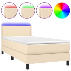 vidaXL Cama box spring colchón y luces LED tela color crema 90x190 cm