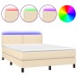 vidaXL Cama box spring colchón y luces LED tela crema 140x200 cm vidaXL Cama box spring colchón y luces LED tela crema 140x200 cm